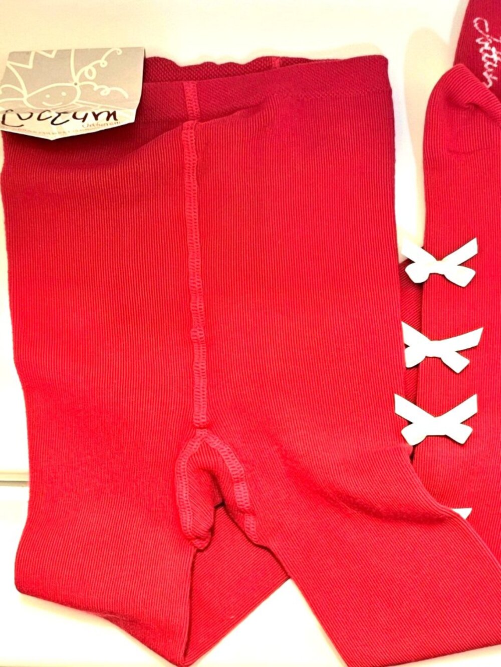 NWT Jottum Toddler Persian Red Tights w/ White Bows 3-4 Years